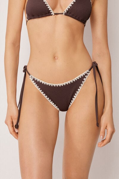 Bas De Maillot Brésilien À Lanières Bicolor Embroidery