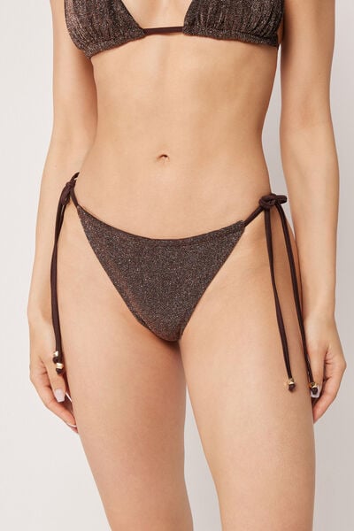 Bas De Maillot Brésilien À Lanières Brown Glitter
